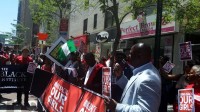 Protesters rally across from the UN Headquarters in New York City for the release of abducted Nigerian schoolgirls. Photo by Ebbe Bassey Manczuk