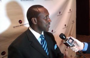 Dr. Kandeh Yumkella speaks with reporters at Africa America Institute's 60th Anniversary Awards Gala