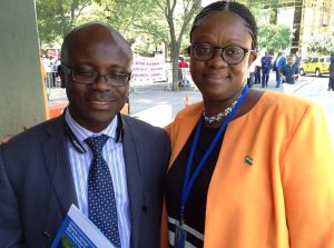 Mustapha Wai &amp;amp;amp; Sylvia Blyden at a protest and counter-protest rally against and for President Koroma by CSLUSA and Sierra Leoneans for Peace during UN International Ebola Conference in New York. Photo credit -Sylvia Bl