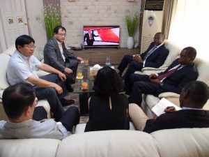 Pictured here: H.E. Ambassador Golley in discussions with Chairman Mr. Kim Hun Ko, and Director Mr. Chul Eui Han