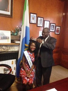 Ambassador Bokarie Stevens, Sierra Leone Ambassador to the United States crowns Ruby B. Johnson Sierra Leone's Queen Eco 2015