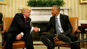 U.S. President Barack Obama meets with President-elect Donald Trump in the Oval Office of the White House in Washington November 10, 2016. REUTERS/Kevin Lamarque